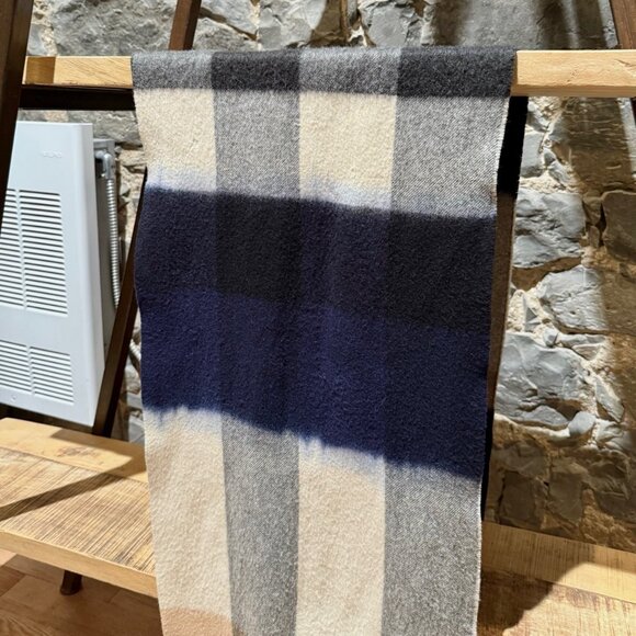 Burberry Blue Ivory Exploded Check Overdye Effect 200cm Cashmere Scarf - Picture 11 of 16